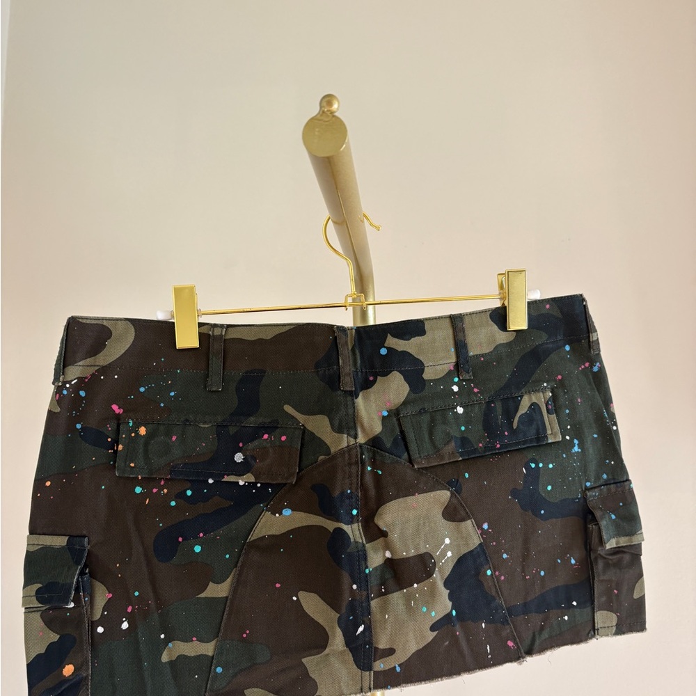 Fashion Nova Camo Mini Skirt with Pink, Blue & White Paint Splatter - Picture 4 of 6